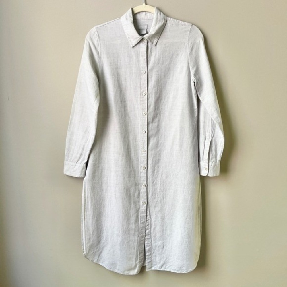 Chico's Shirtdress Women's US 2 Sunwashed Gray Linen Cotton Blend Coastal Scandi